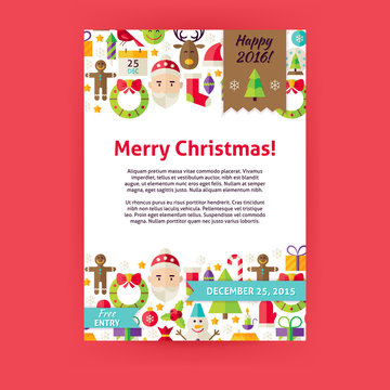 Merry Christmas Holiday Vector Invitation Template Flyer