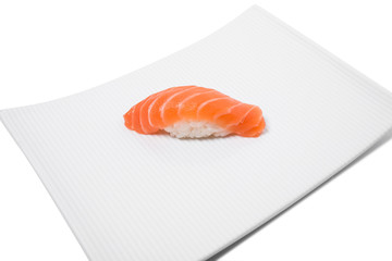 Traditional japanese salmon nigiri sushi.