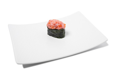 Gunkan sushi with tuna.