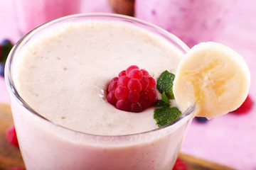 Milkshake with raspberry, close-up