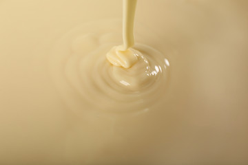 Background of condensed milk in a bowl, close-up
