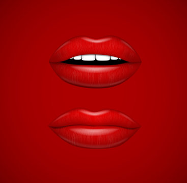 Hot red lips set. Vector illustration collection.