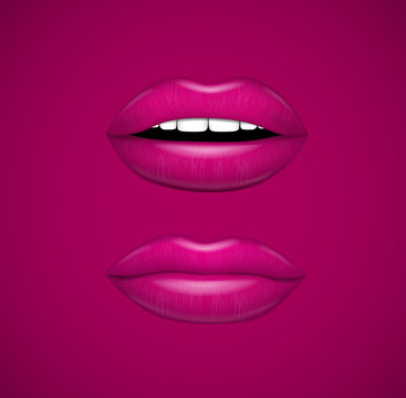 Hot pink lips set. Vector illustration collection.