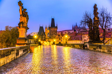 Fototapeta premium Prague, Charles Bridge, the Castle and St. Vitus Cathedral.