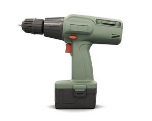 Screwdriver with battery side view. 3d.