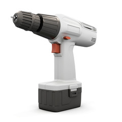 Screwdriver with battery side view. 3d.