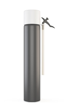 White tube with black cap has foam on a white background. 3d.