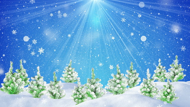 Christmas forest and beautiful snowfall loopable animation