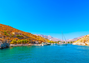 the port of Vathi village at Kalymnos island in Greece - 96968783