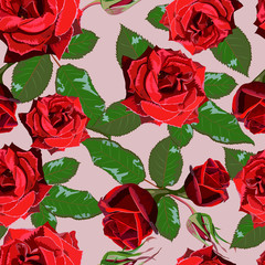 Seamless background from red roses and leaves