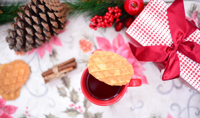 Christmas morning with tea and cookies