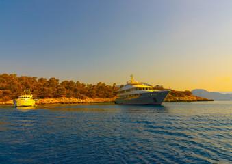 anchored yachts