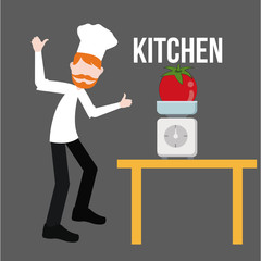 Kitchen and chef illustration over gray color background