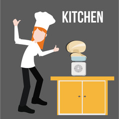 Kitchen and chef illustration over gray color background