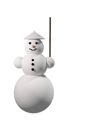 Schneemann mit einem Stock für die Fahne