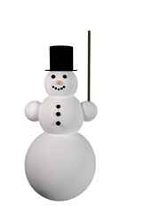 Schneemann mit einem Stock für die Werbung