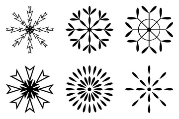 black snowflakes set sign isolated on white background
