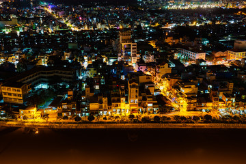 Panoramic view of Ho Chi Minh city (or Saigon) by night, Vietnam. Saigon is the largest city and economic center in Vietnam with population around 10 million 