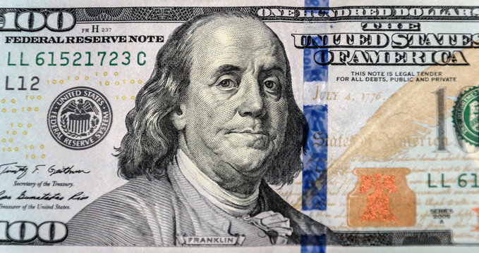 Close up of new one hundred dollar bill