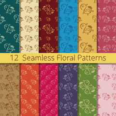 Hand Drawn Floral Seamless Pattern Set