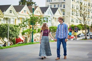 Fototapeta na wymiar Romantic loving couple having a date in San Francisco