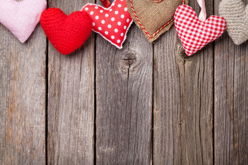 Valentines day hearts on wood