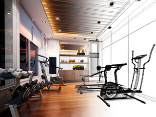 Fototapeta na wymiar abstract sketch design of interior fitness room