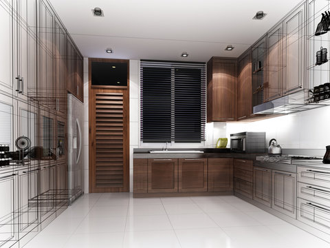 abstract sketch design of interior kitchen