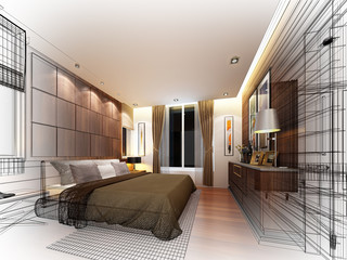 abstract sketch design of interior bedroom