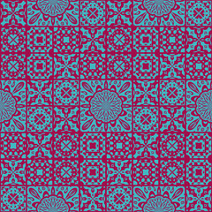 Vector abstract seamless background blue and purple. Geometric patterns, squares and circles with geometric designs