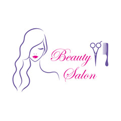 Beautiful woman vector logo template for hair salon, beauty salon, cosmetic procedures, spa center.