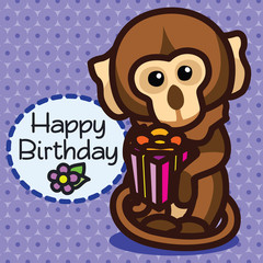 Card. Happy Birthday. Monkey