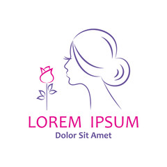 Beautiful woman's profile with a flower, vector logo template for beauty salon, cosmetic procedures, spa center, hair salon.