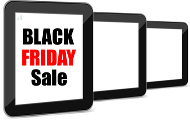 Fototapeta na wymiar Black Friday Sale. Black Tablet PC Pad. Vector illustration.