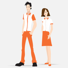 Clothing pattern polo shirt, model man and woman, clothing for the corporate staff, the store cashier, vector