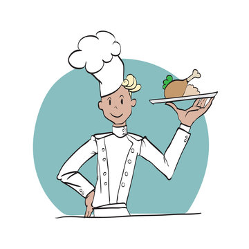 recommend clip art: chef holding a plate of food chicken vector