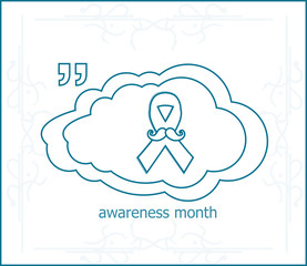 Prostate cancer ribbon awareness on light blue background. ribbon with mustache. Graves Disease. Vector illustration