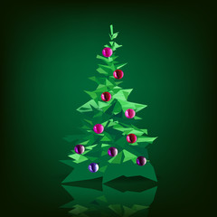 Christmas tree decorated with colored balls, vector isolated