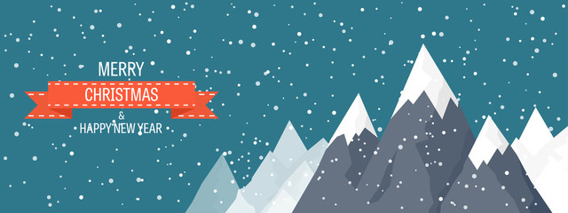 Fototapeta na wymiar Vector illustration. Winter landscape. Mountaines with snow. Flat. Christmas, new year. Season