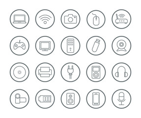 Fototapeta premium Digital technology linear icons set