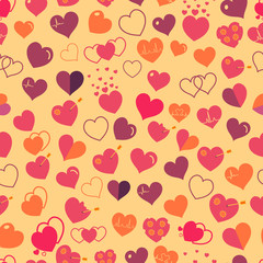 Fototapeta na wymiar Seamless pattern of red hearts. Flat design