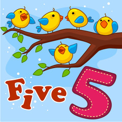 Five yellow bird sitting on a tree