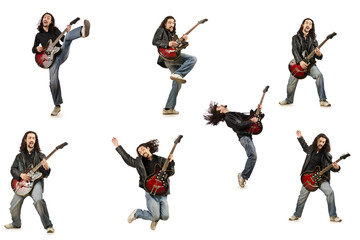 Funny guitar player isolated on white