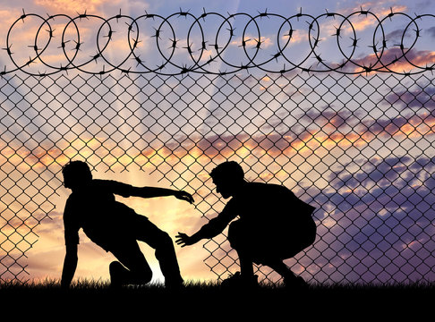 Silhouette of refugees crossed the border