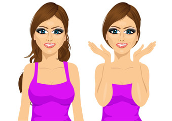 two brunette women with long hairstyle