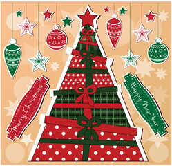 Merry Christmas and Happy New Year Greeting Card. Vector Illustration.