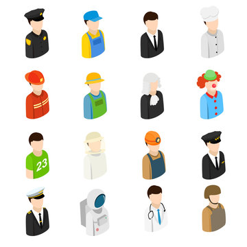 Isometric Men Of 16 Different Professions