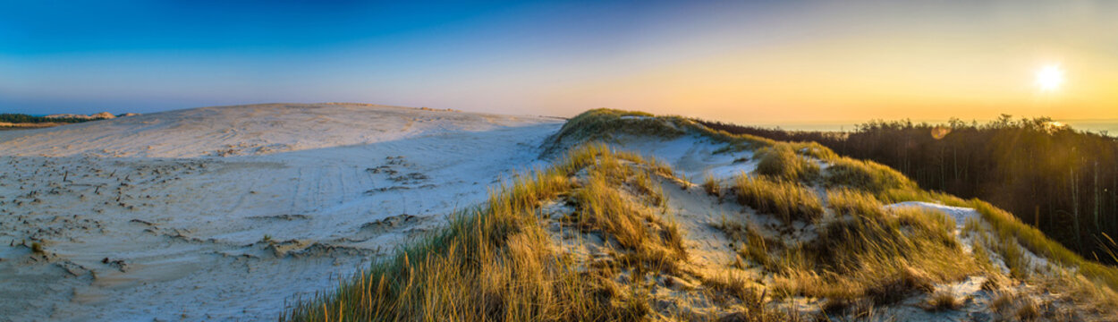 Fototapeta Panorama, wydmy wschód słońca