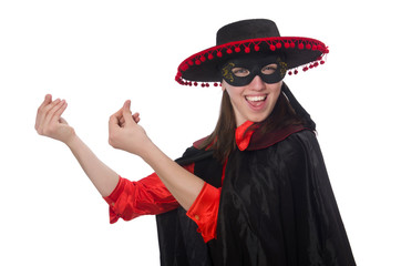 Girl in black and red carnival suit isolated on white