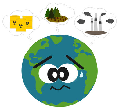 earth worried about pollution and deforestation vector concept illustration